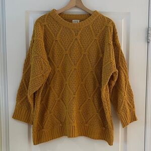 POL Clothing Mustard Yellow Diamond Cable Knit Sweater – Size Small